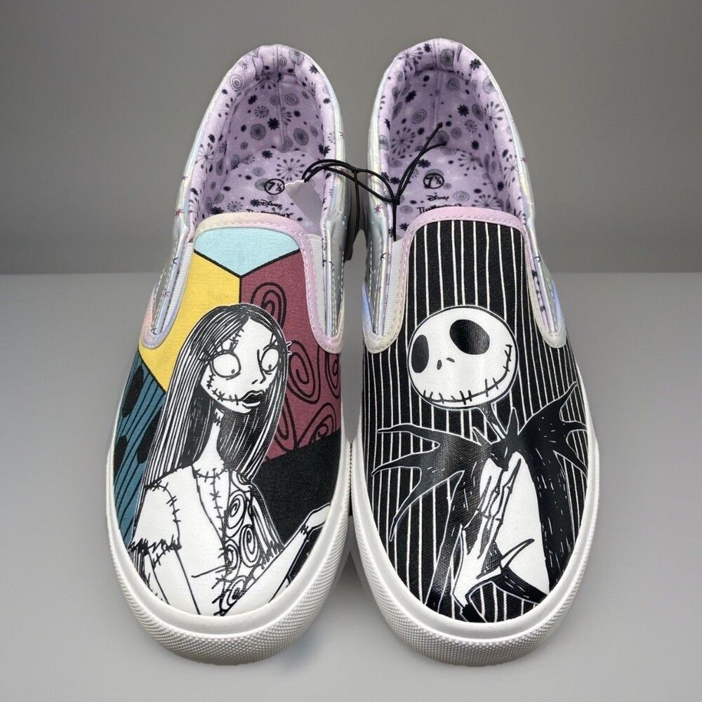 New Disney Nightmare Before Christmas Jack Sally Sneaker Shoe Slip On Womens 7.5
